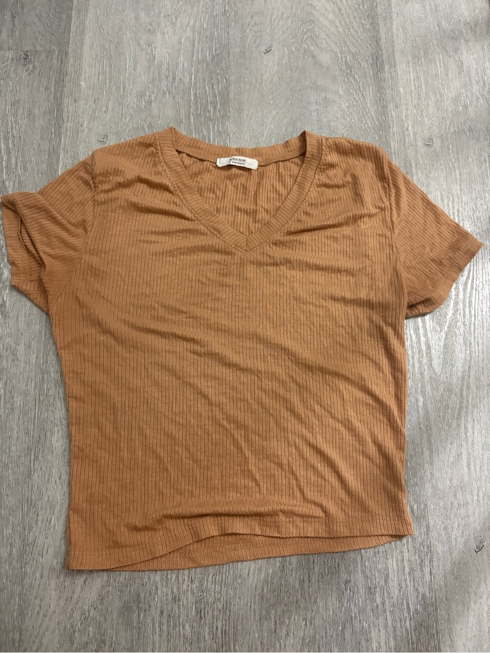 Active Basic Ribbed V-Neck Cropped Short Sleeve Top